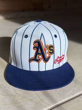 New Era Kids Oakland A's Big League Chew Pinstripe Snapback Hat - White & Blue